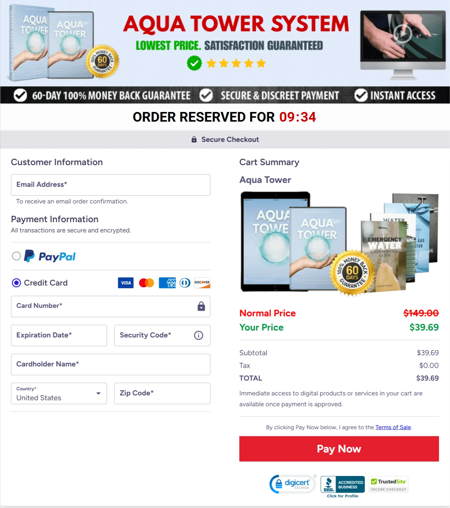 Aqua tower checkout page